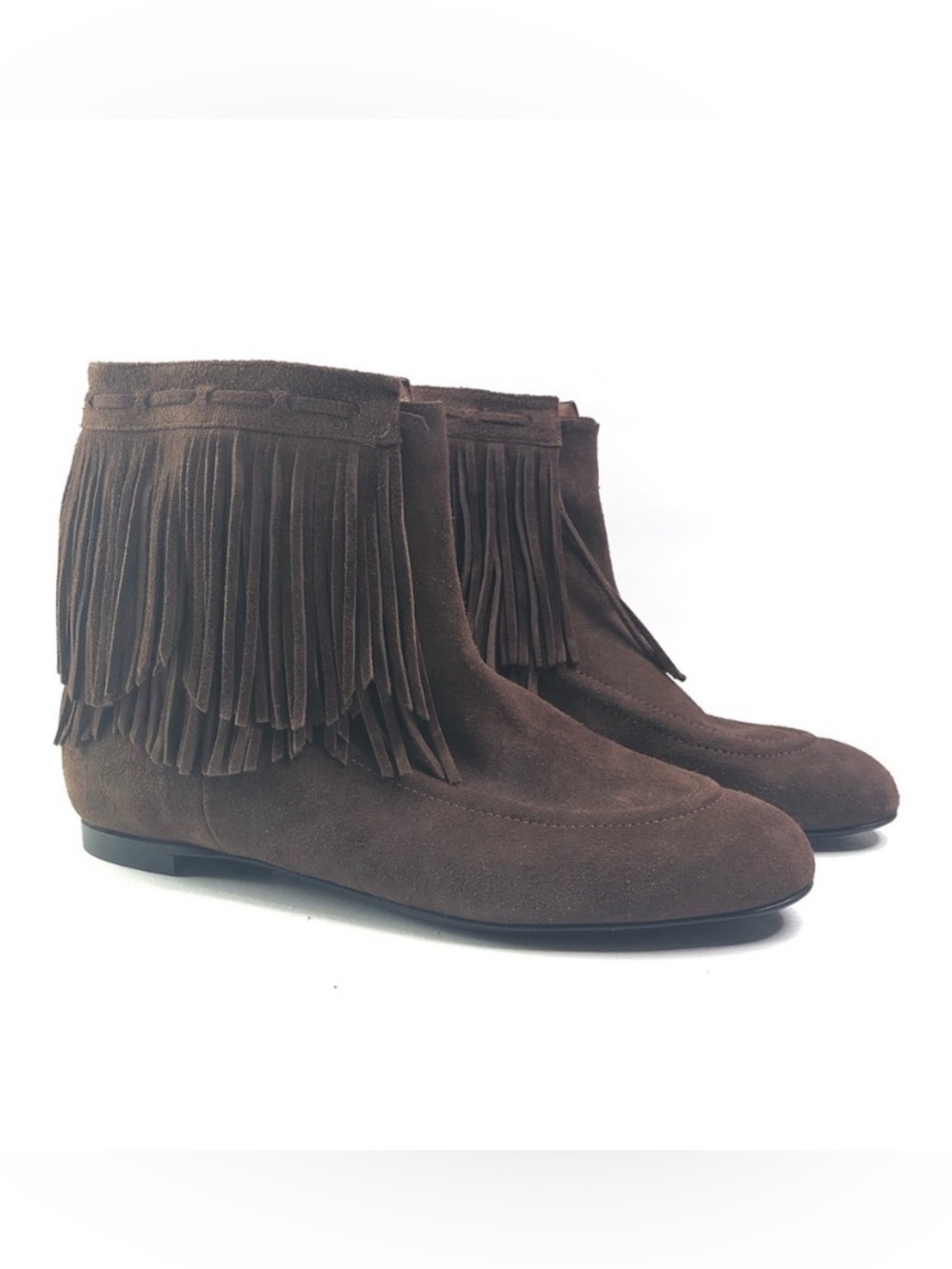 Alexandra Neel Dark Brown Suede Fringe Ankle Boots